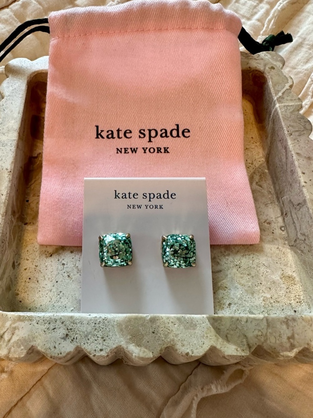 Kate Spade Large Teal Glitter Stud Earrings